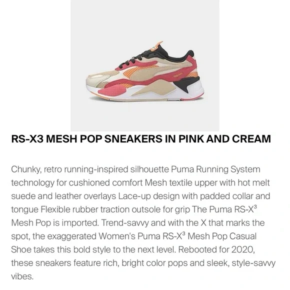 Puma RS-X3 Mesh Pop Sneakers in Pink & Cream - Picture 2 of 11